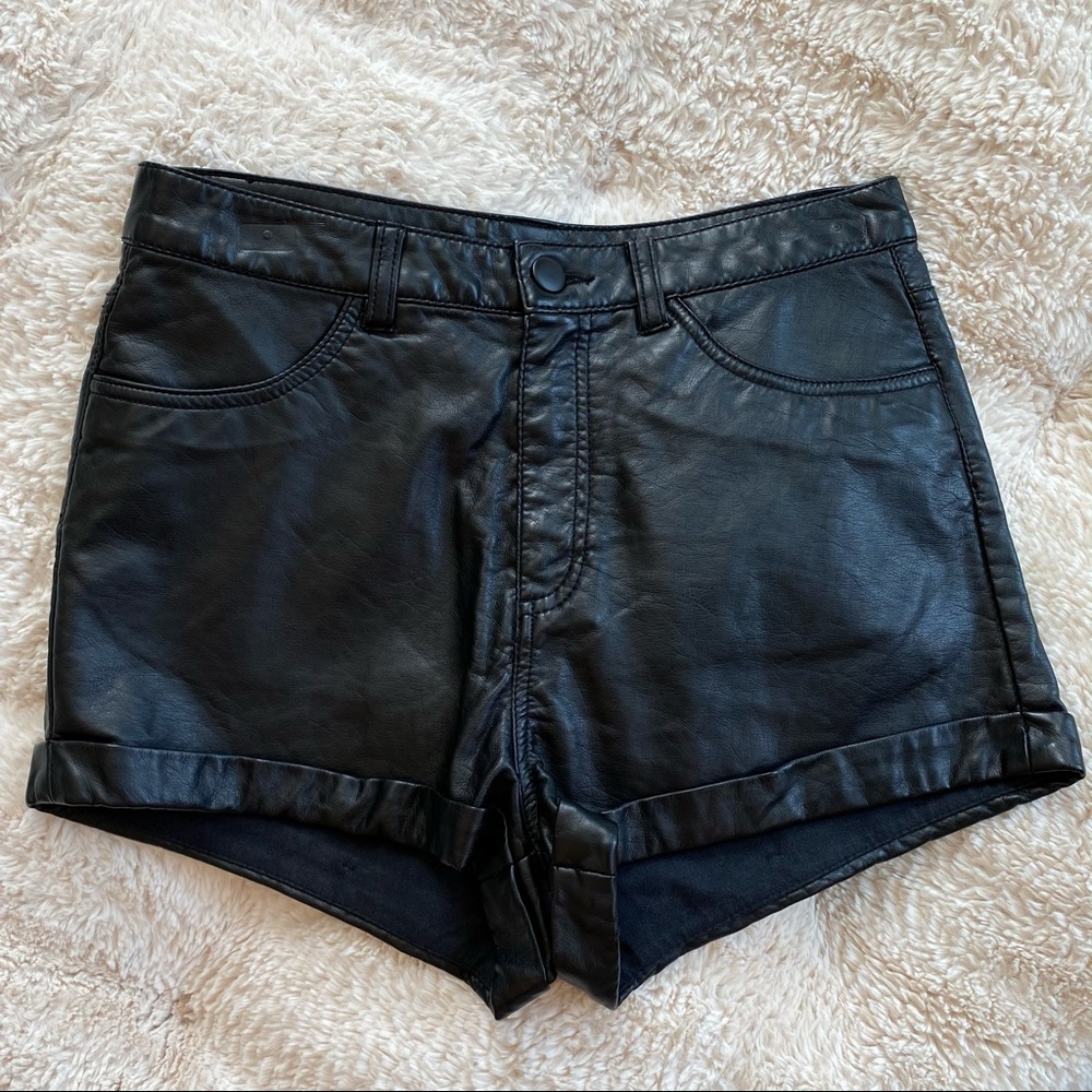 H&M Divided black faux leather high waisted shorts